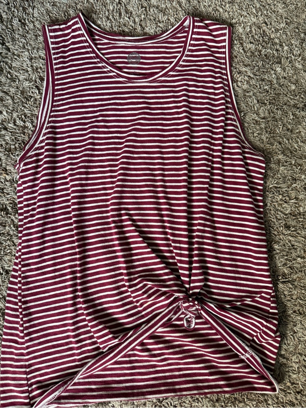 SO Maroon and White Striped Knot Front Tank